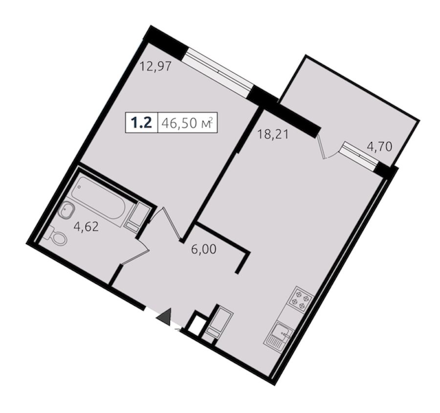 1-комнатная квартира 41.8 м², 13/14 эт., ЖК «Чёрная речка»